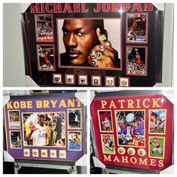 Custom Framed GOAT Jordan Mahomes Bryant pieces with Championship Rings prices in description