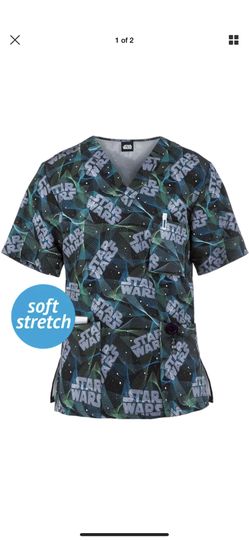 Cherokee Tooniforms Medical Scrubs Star Wars Laser Tag Men's Top Sz medium