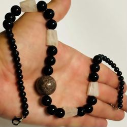 Jasper Obsidian Gem Fine Art Gemstone Bead Necklace Unisex Men Women Artist RARE Artisan Handmade Lobster Claw Clasp Closure