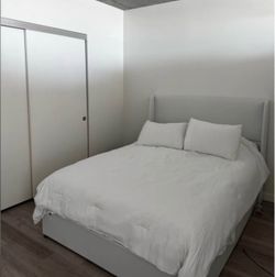 White Queen Upholstered Bed Frame with storage