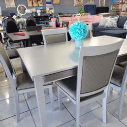 Brand New Silver Table + 6 Chairs Dining Room Set - Payments & Pagos