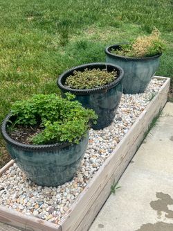 5 Blue Glazed Ceramic Outdoor Pots