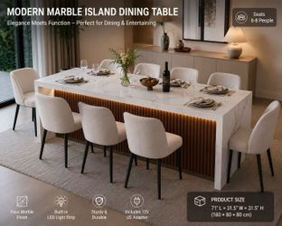 ✨ Brand New 71” Modern Faux Marble Kitchen Island / Dining Table with LED Lighting ✨