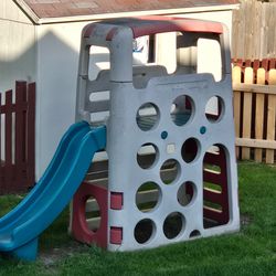 Step2 Big Climber kids playground climbing structure platform & teal slide & hideout area underneath