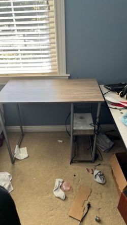 Wood Top Desk with Metal Frame and Shelves