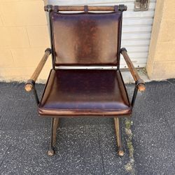 Vintage Cleo Baldon Style Oak & Wrought Iron X-Form Directors Chair