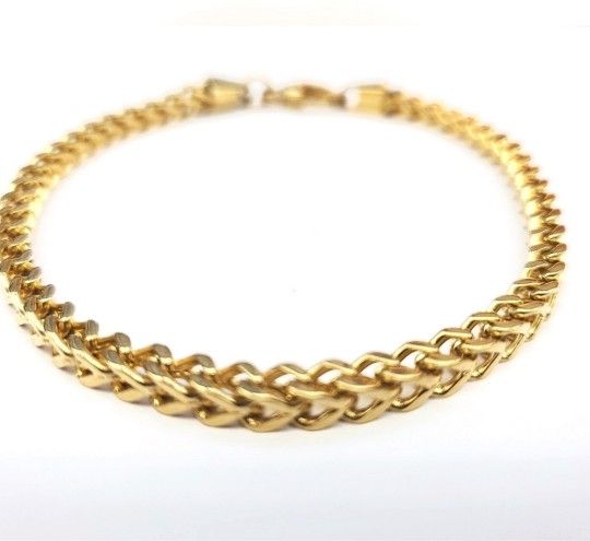 Franco Chain Stainless Steel Foxtail Bracelet 4mm 14k Gold Plated