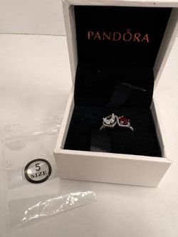 PANDORA Sterling Silver Heart Band Ring Size 5