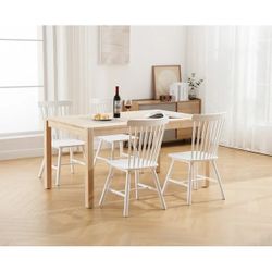 Dayalane Farmhouse Windsor Dining Chairs Set of 4, Solid Wood Spindle Back Dining Side Chairs, Mid-Century French Country Oak Kitchen Chairs for Dinin