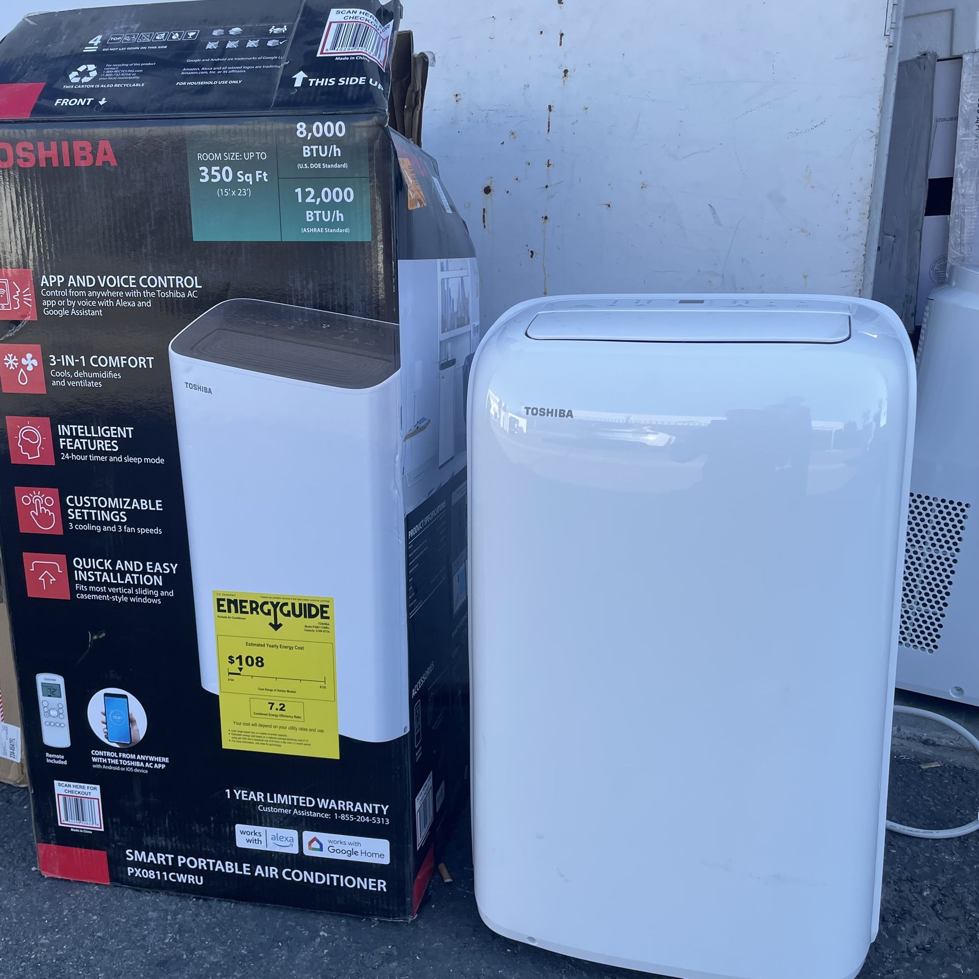 Toshiba 8,000 BTU up to 350 sq. ft. 115Volt Smart Wi-Fi Portable Air Conditioner Cools Cooler and Dehumidifies