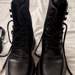 Prada Monolith brushed leather and Re-Nylon boots with pouch