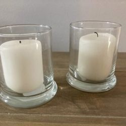 Pair of Glass Candle Holders. 