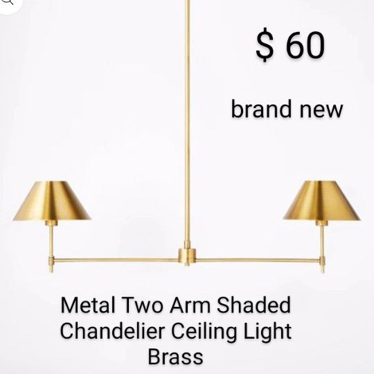 Brand New Metal Two Arm Shaded Chandelier Ceiling Light Brass