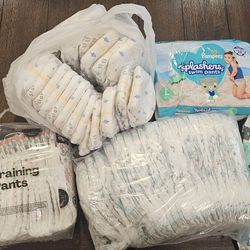 Lot of 92 Baby Toddler Diapers, Swim, Training