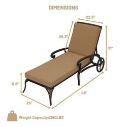 Cast Aluminum Outdoor Chaise Lounge with Removable Beige Cushion