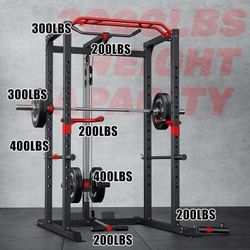 Squat Rack for Home Gym,2000lbs Power Rack Squat Machine with LAT Pulldown and More Training Attachments,Weight Rack with Adjustable Pulley System for