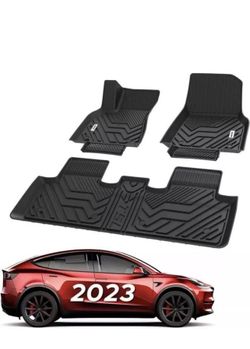 AUXITO Tesla Model Y Floor Mats 2024 2023-2020, Model Y All Weather Mats Custom Fit Black TPE Floor Liners Interior Liners, Waterproof Anti-Slip Tesla