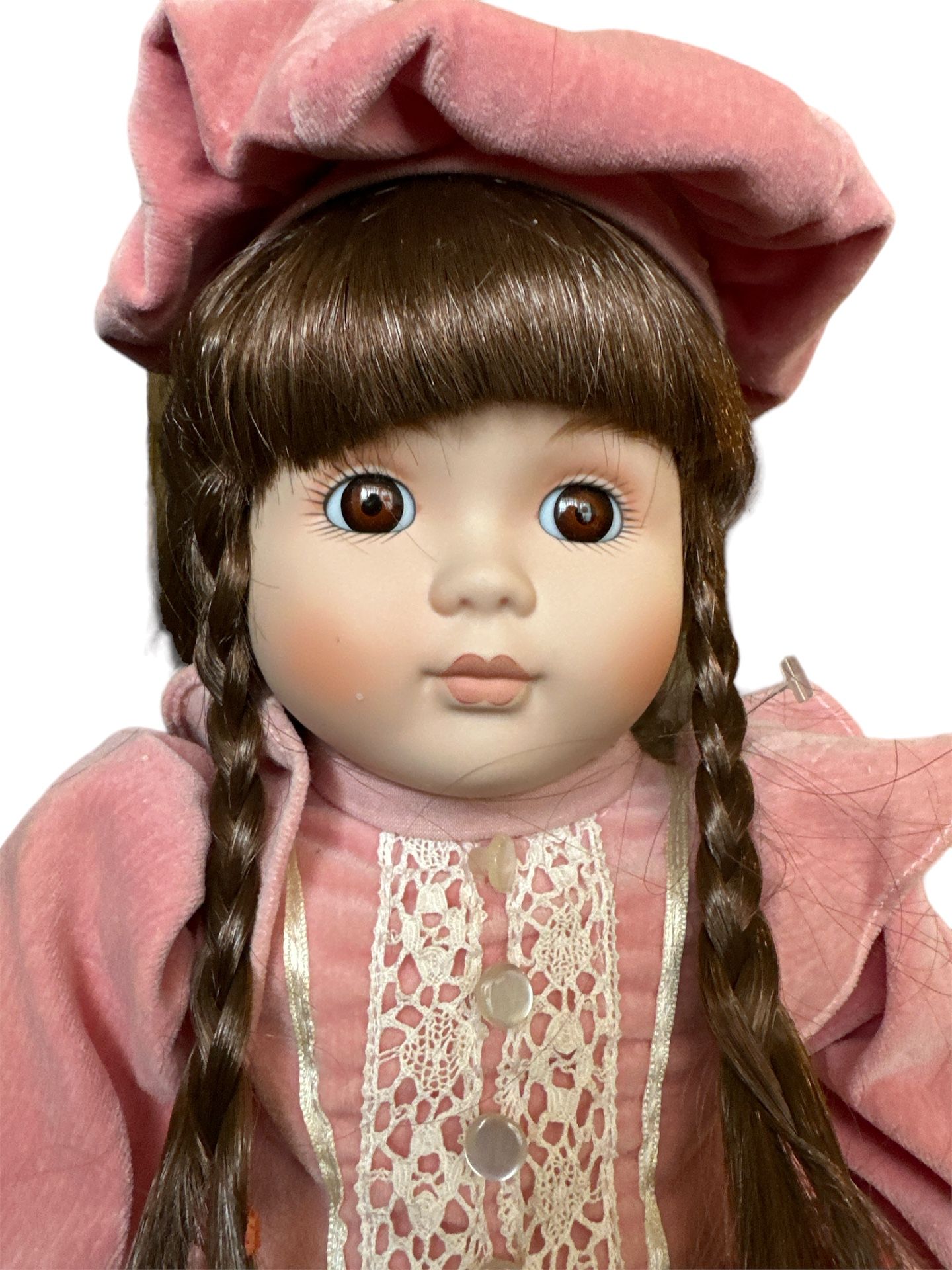 Midori Zasan 17" Porcelain Doll 1987 VINTAGE with Stand in Great Condition. Displayed but well cared for. No original box