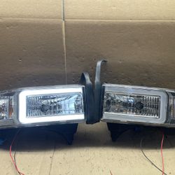 #OH143 94-02 Dodge Ram Chrome LED Bar Halogen Headlight Pair 