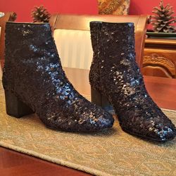 Vero Cuoio Sequin Black Ankle Boots 7 1/2 Eur 38 Italian