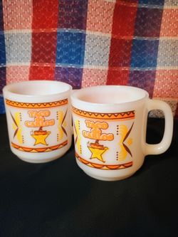 Vintage 1970s Taco de Carlos Milk Glass Mugs (Set of 2)