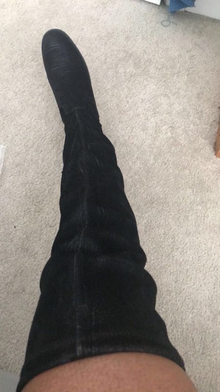 Black thigh boots flat