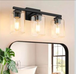 3-Light 19" Bathroom Light Fixture, Modern Black Vanity Light, Bathroom Lighting Fixtures Over Mirror, Matte Black Wall Sconce Lamp, Wall Lights for L