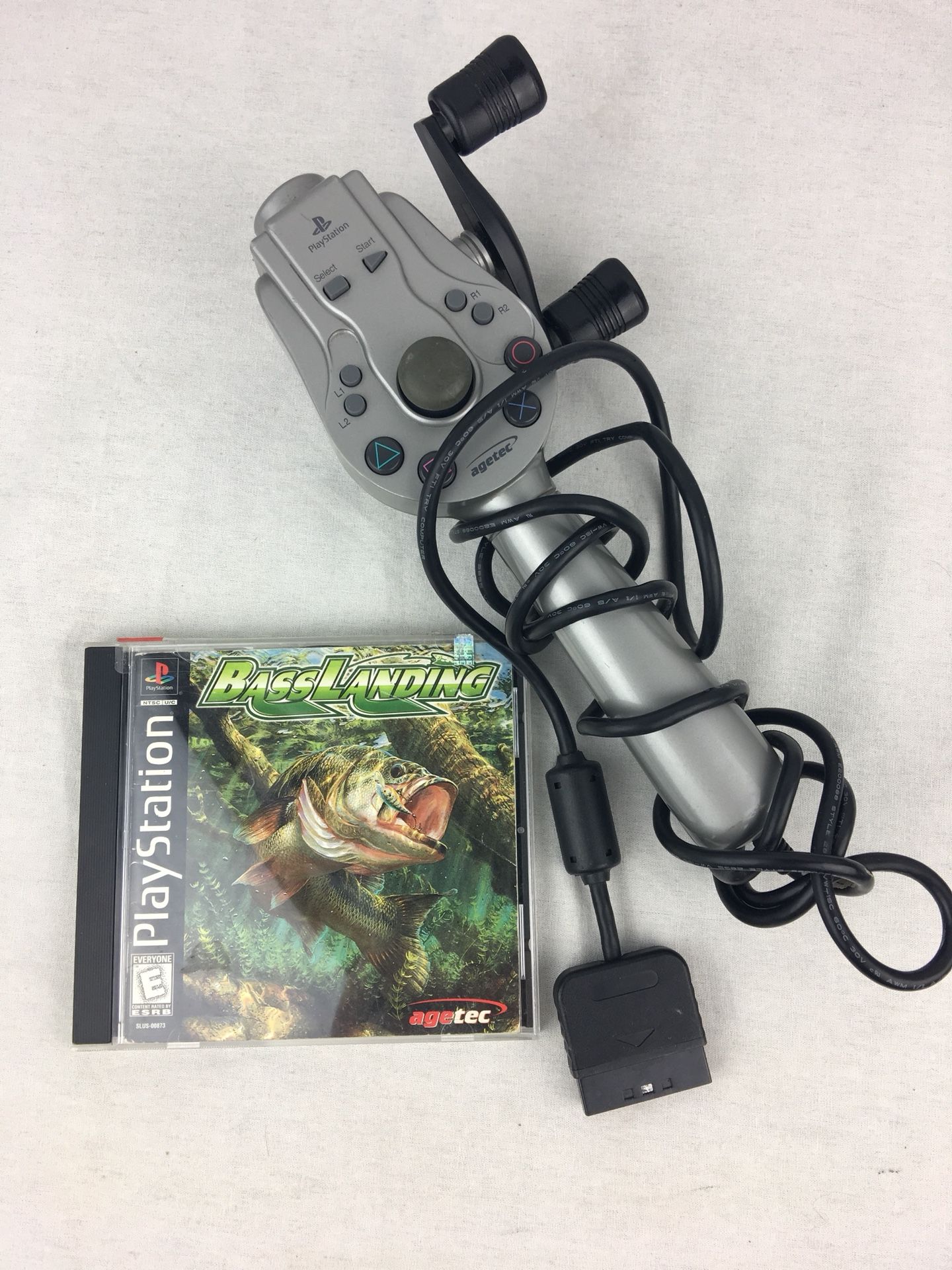 Playstation PS1 Bass Landing Game & Agetec Fishing Controller Working