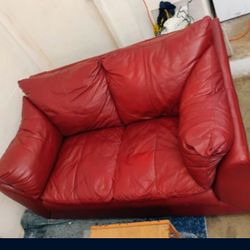 Italian Red Leather Love Seat