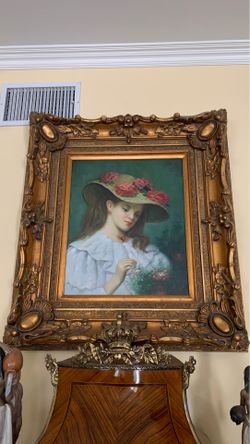 Oil paint with vintage frame Approx 39x34