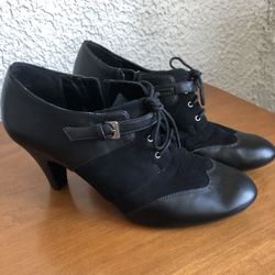 Black Heeled Ankle Booties Leather And Suede 