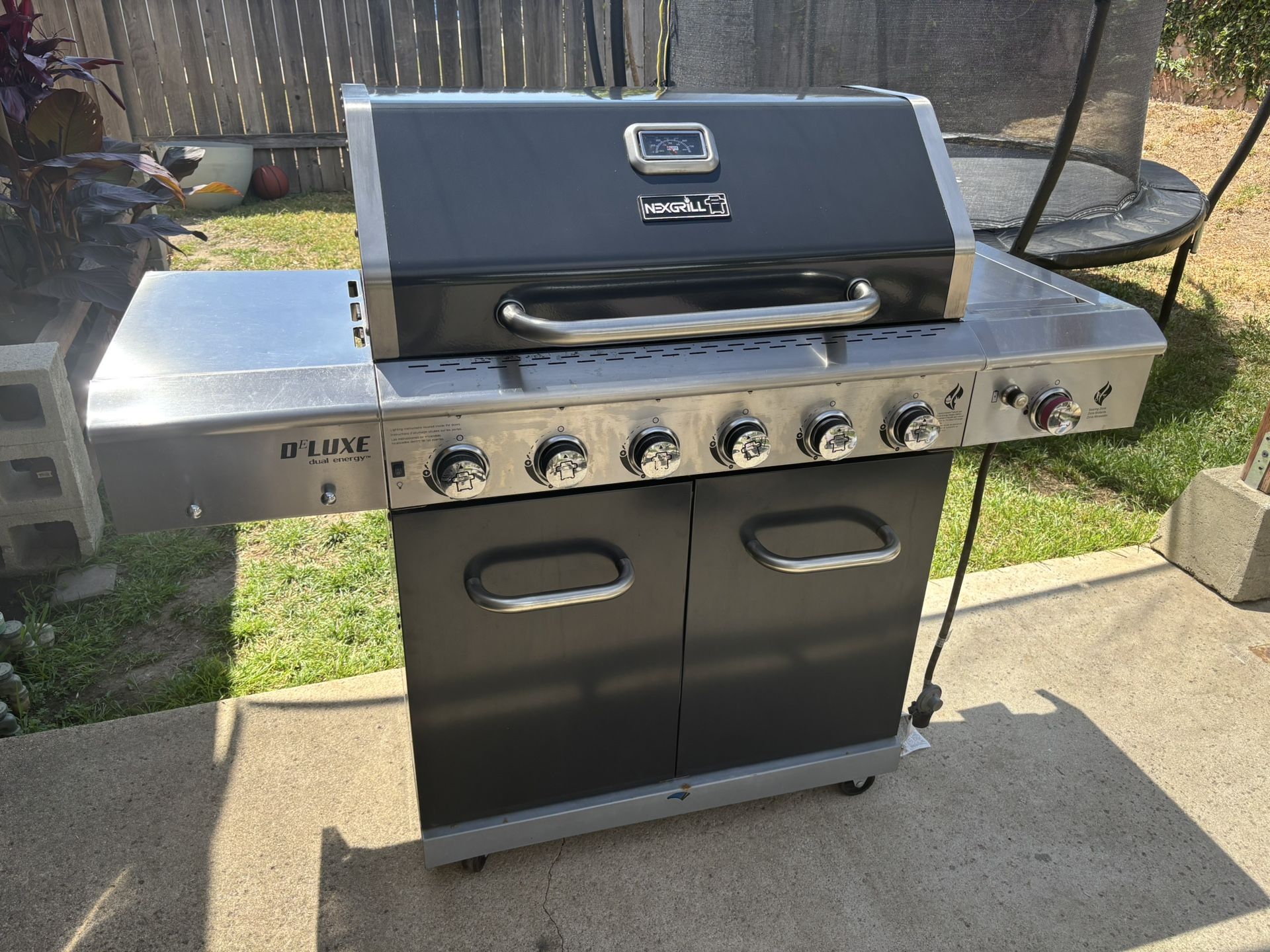 Deluxe 6-Burner Propane Gas Grill in Slate with Ceramic Searing Side Burner