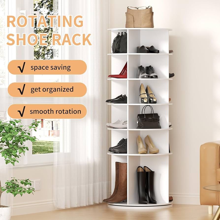 SpaceAid 6 Tier Rotating Shoe Rack Tower, Spinning Shoe Display Lazy Susan, Revolving 360 Shoe Rack Storage Round Carousel, Vertical Handbag Rotate Sh