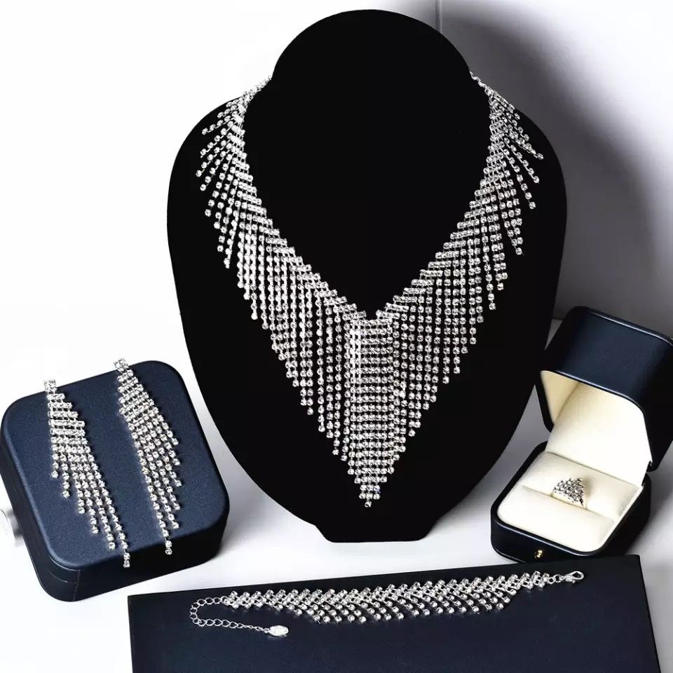 Bridal Necklace Set Cocktail Jewelry Combo Silver