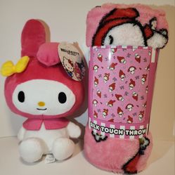 Sanrio My Melody 8" Plush and My Melody Silk Touch Throw NEW 2023