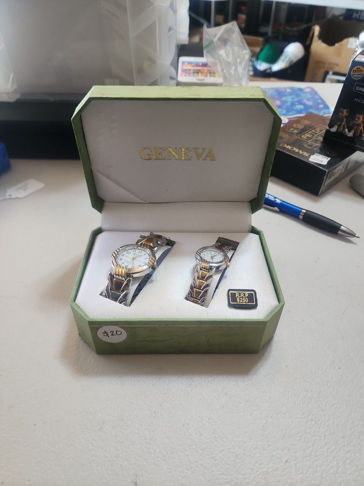 His & Hers Vintage Geneva Silver & Gold Wristwatches