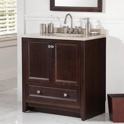 Single Sink Bath Vanity in Chocolate with Caramel Cultured Marble Top