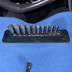 Snap-on 11 Piece 3/8" Drive Metric Deep Socket Set Magnetic Tray