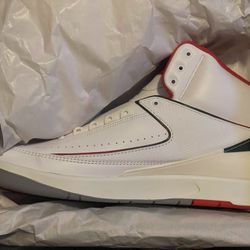 Air JORDAN 2 Retro White/Fir/Sail/Fire Red Sz 14