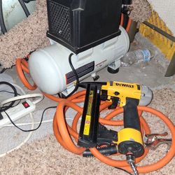 Staple gun dewalt , one gallon compressor and twenty five foot hose