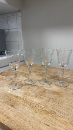 Set of 4 Etched Crystal Wine Glasses