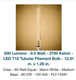 2x LED T10 Tubular Filament Bulb 60W