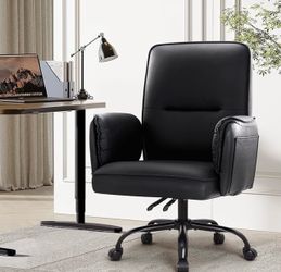 Home Office Desk Chairs, Upholstered PU Leather Office Chair with Sofa Armrests,Adjustable Height Swivel Computer Chair for Home, Office (Black)