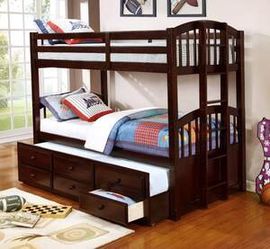 Espresso Twin Over Twin Bunk Bed with Storage Drawers and Twin Trundle | HH4000