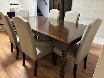 Complete Dining Room Set - Table with Leaf, 6 Chairs, and Matching Buffet Sideboard
