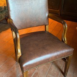 Antique Leather And Wood Studded Chair 