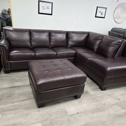Leather Sectional And Ottoman 