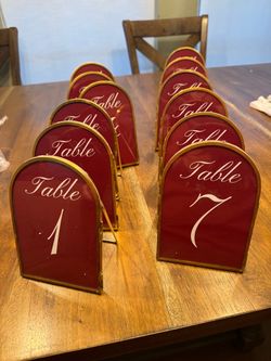 Table Numbers- 1 to 12 in glass frames. Double sided. Wedding, dinner