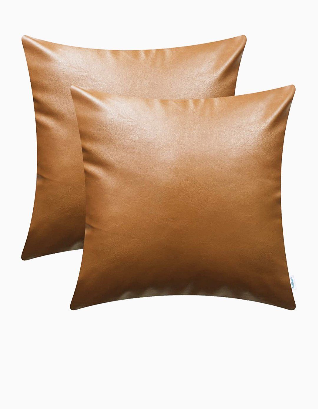 New set of 2) 18" faux leather cognac tan pillow case covers modern farmhouse boho home decor