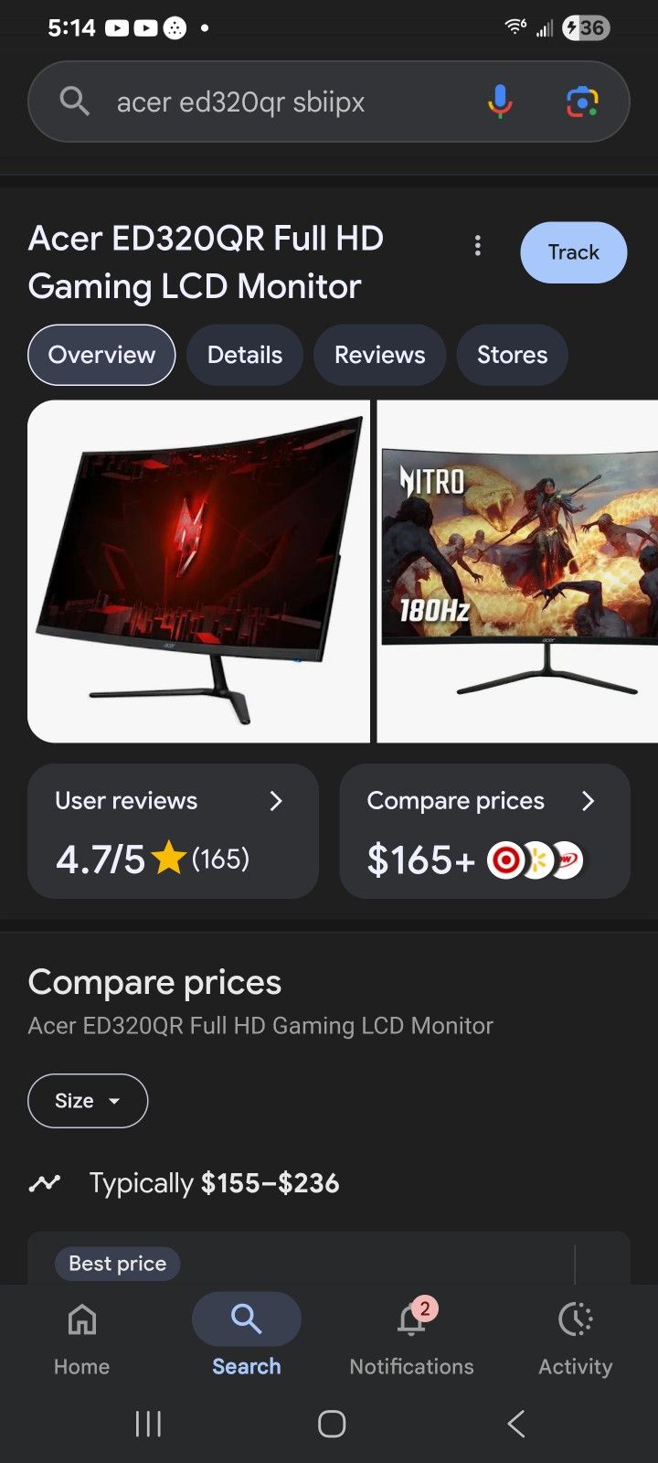 Acer ED320QR Full HD Gaming LCD Monitor